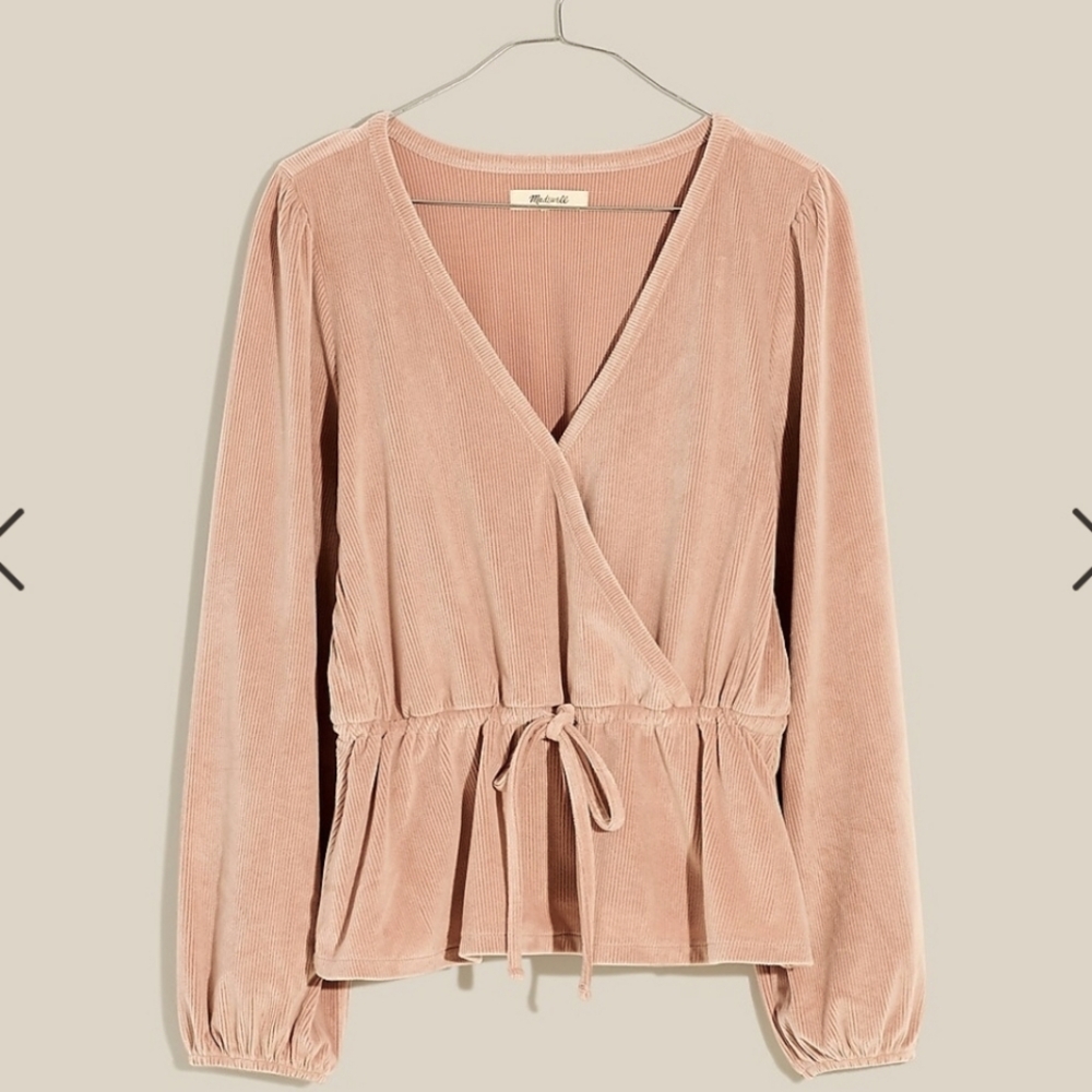 Madewell Corduroy Tie Front Faux Wrap Top